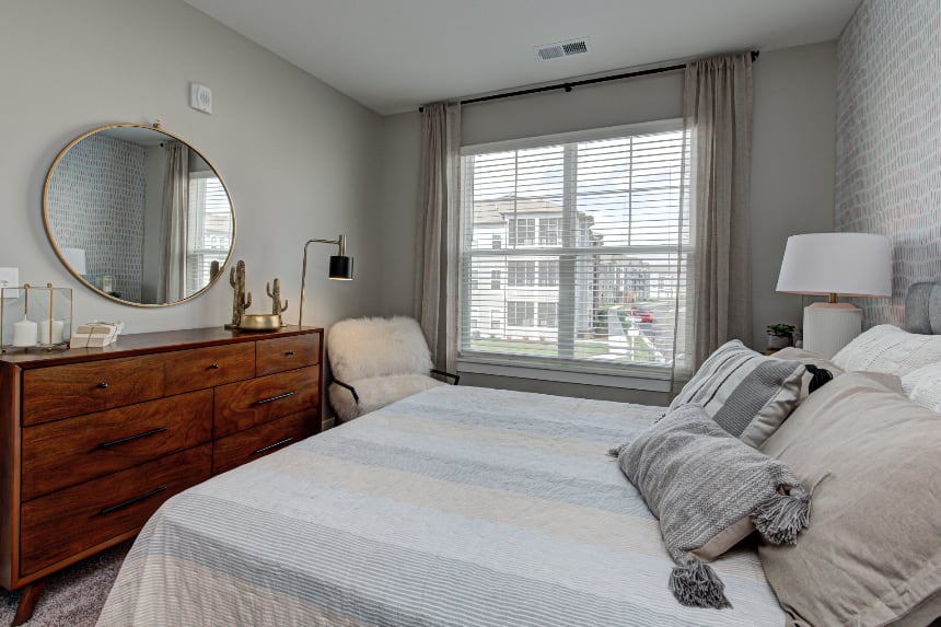 Model bedroom in West Lafayette apartment